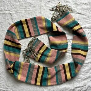 Vintage 1980’s 100% Shetland Wool Striped Pastel Knit Scarf